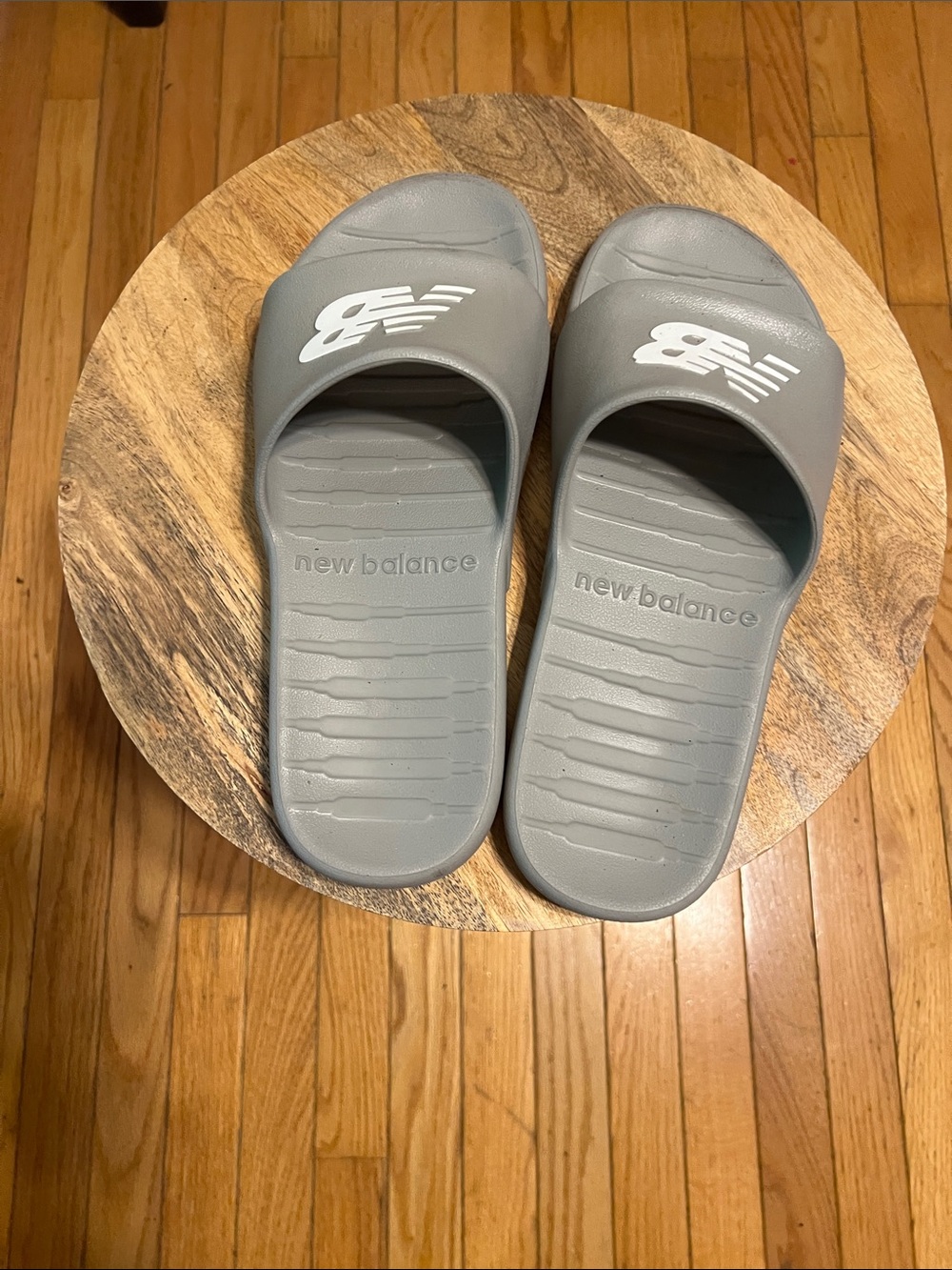 New Balance Gray Slide Sandals with White Logo